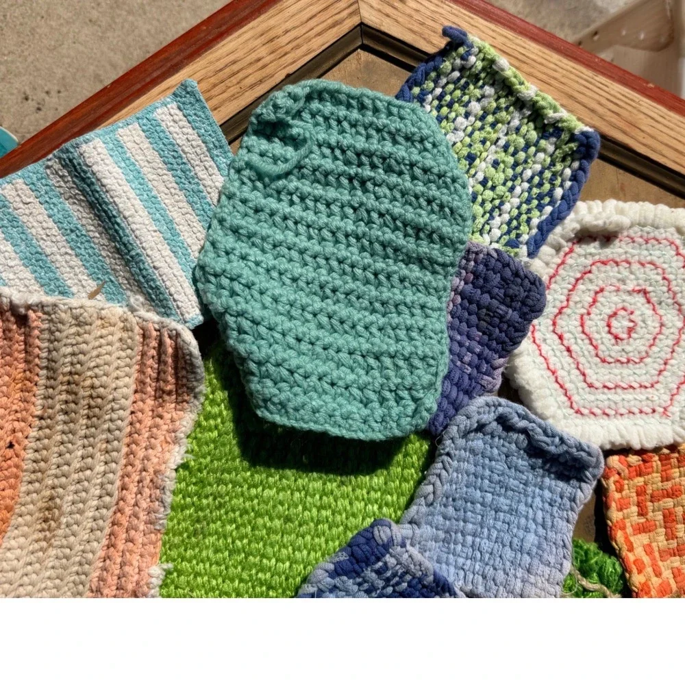 Vintage Handmade Woven Crochet Pot Holders Coasters Lot 12 pc MultiColor Folk
